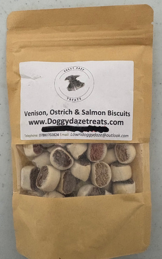 100g Venison, ostrich and salmon biscuits
